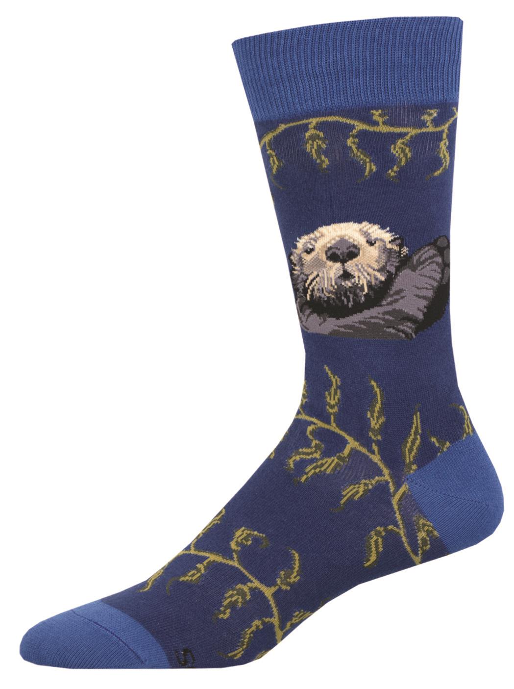 Socksmith 'SEA OTTER ' Otter design Men's quality Cotton mix crew socks, bright colours and fun design, one size (fits UK size 6.5 to 11.5)