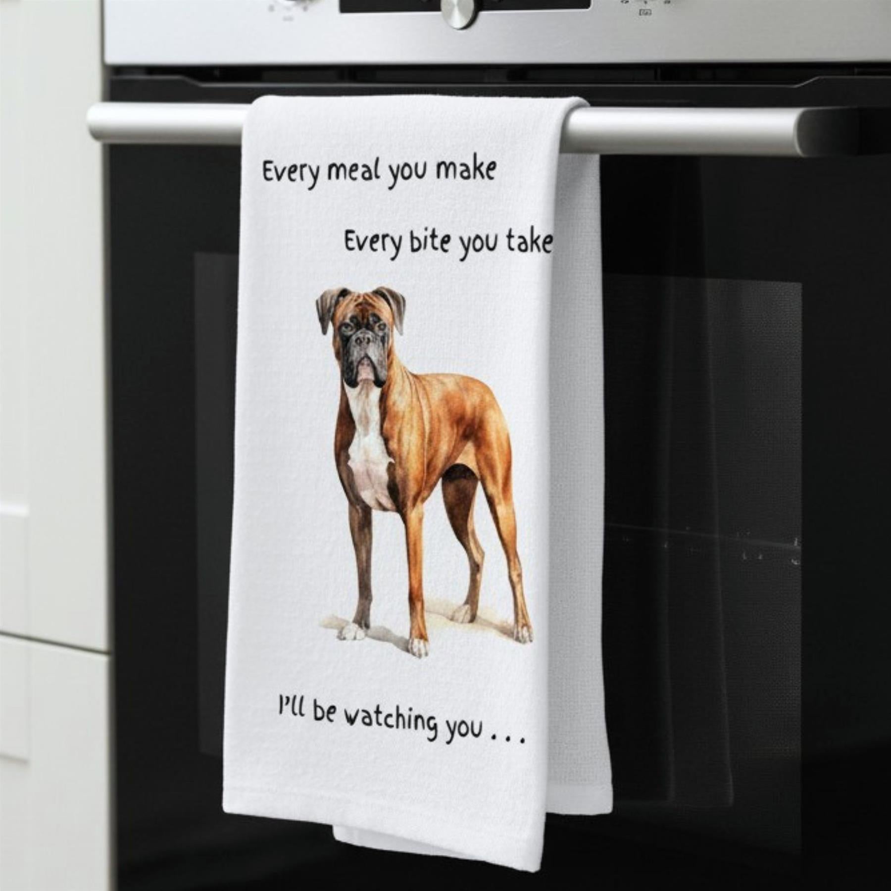 Dog Breed Tea Towel With 'Watching You' Funny Wording (Boxer)