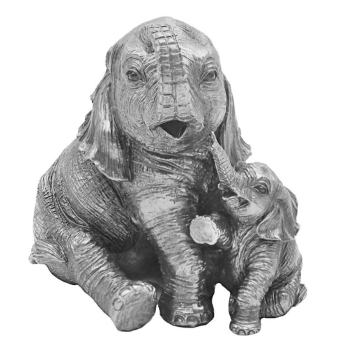 Silver sitting Elephant with Calf, Leonardo Reflections range