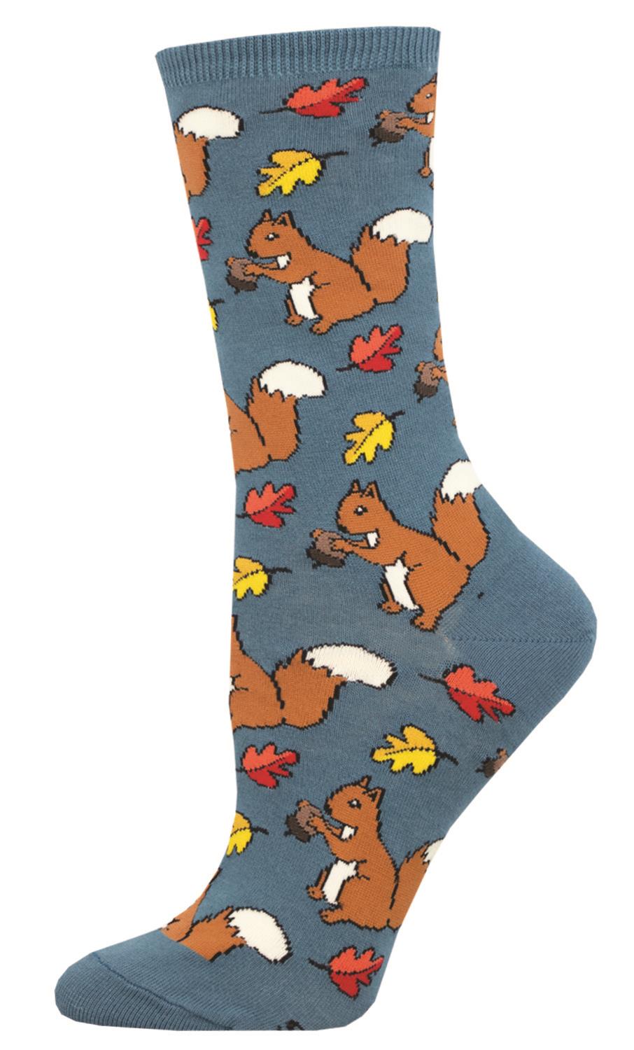 Socksmith 'Squirrel' design Women's quality Cotton mix crew socks, bright colours and fun design, one size (fits UK size 3 to 8.5)