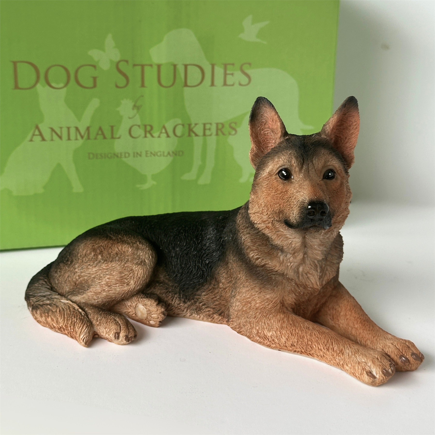 Realistic Laying German Shepherd Dog figurine, 18cm, Gift Boxed