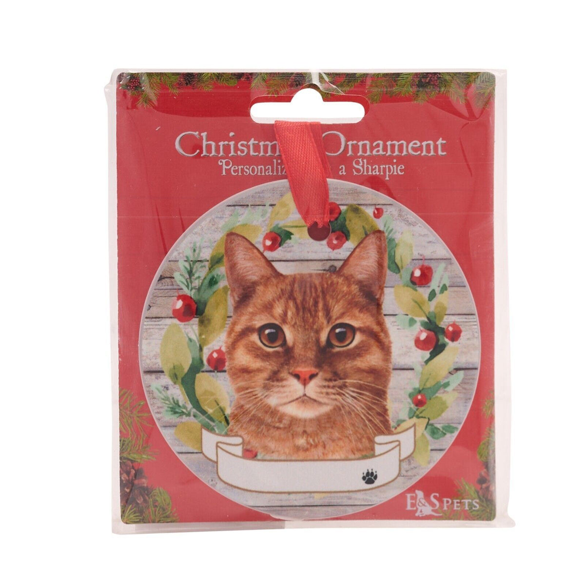 Ginger Cat hanging decoration ceramic with space for name cat gift memorial