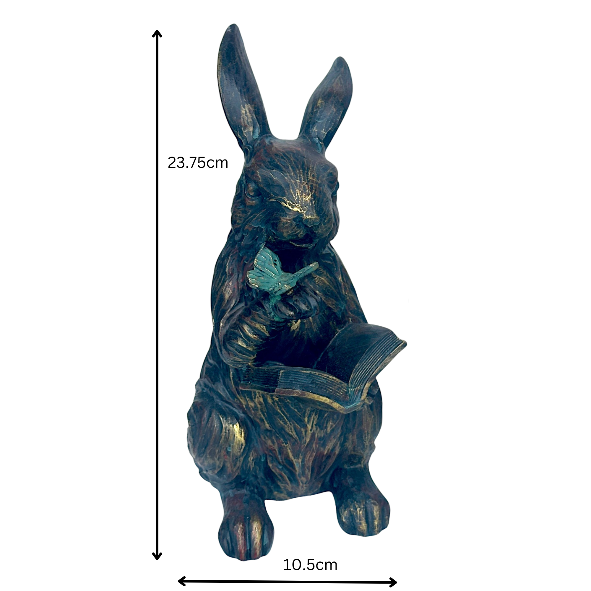 Rabbit Reading a Book, quirky home or garden decoration, bronze effect (23cm)