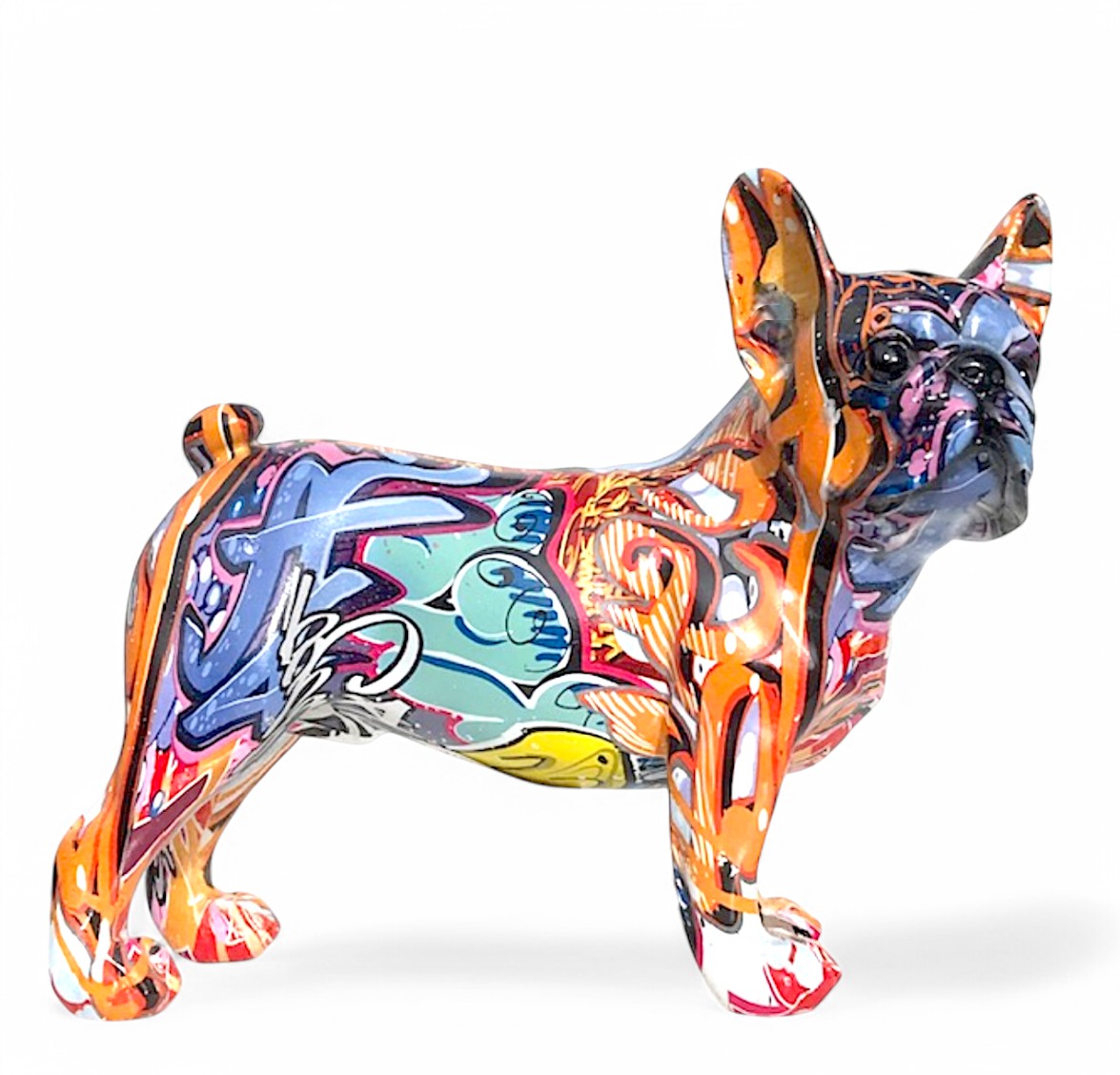 Graffiti Art French Bulldog figurine, bright coloured with glossy finish, boxed