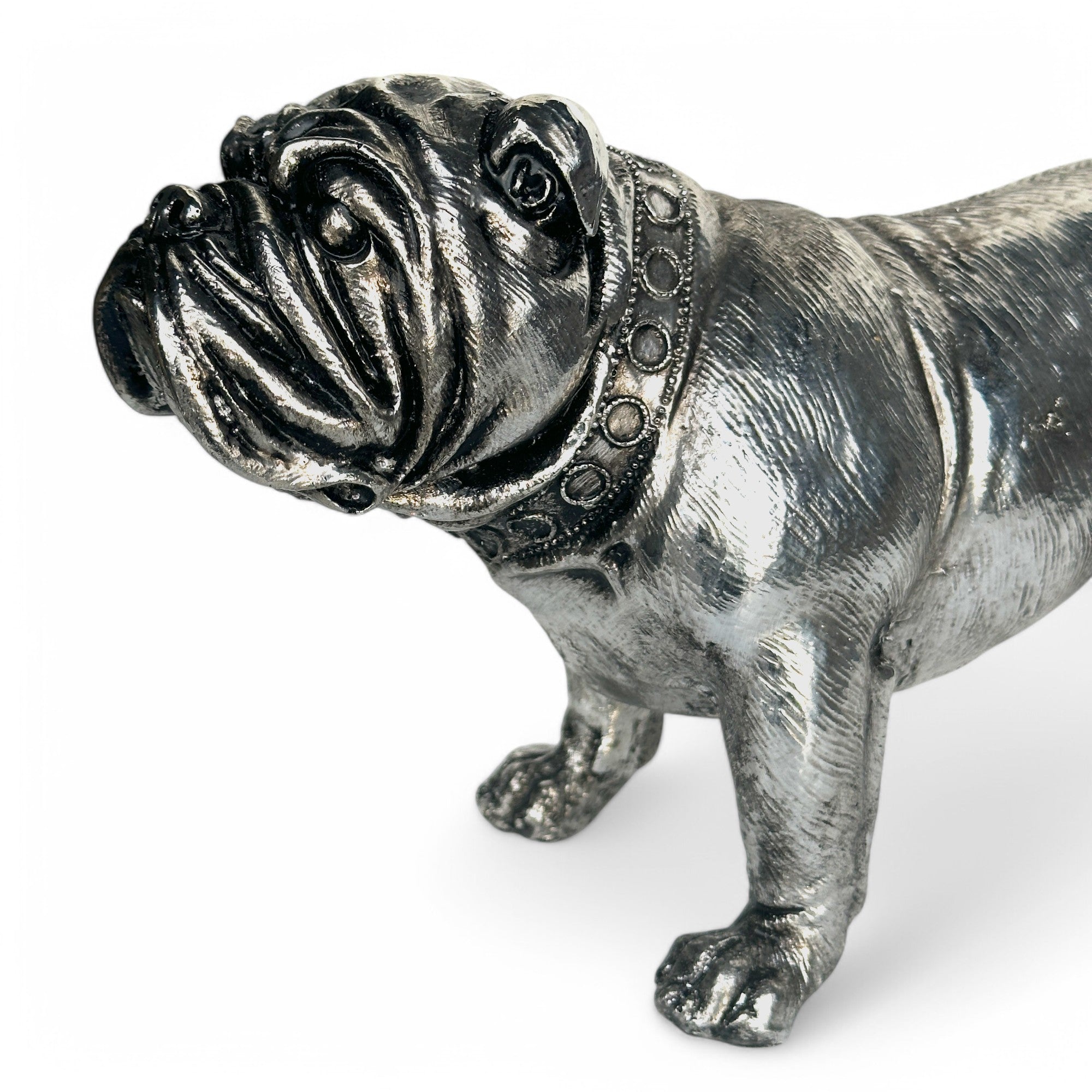 Large 26cm Silver Bulldog Figurine, gift boxed