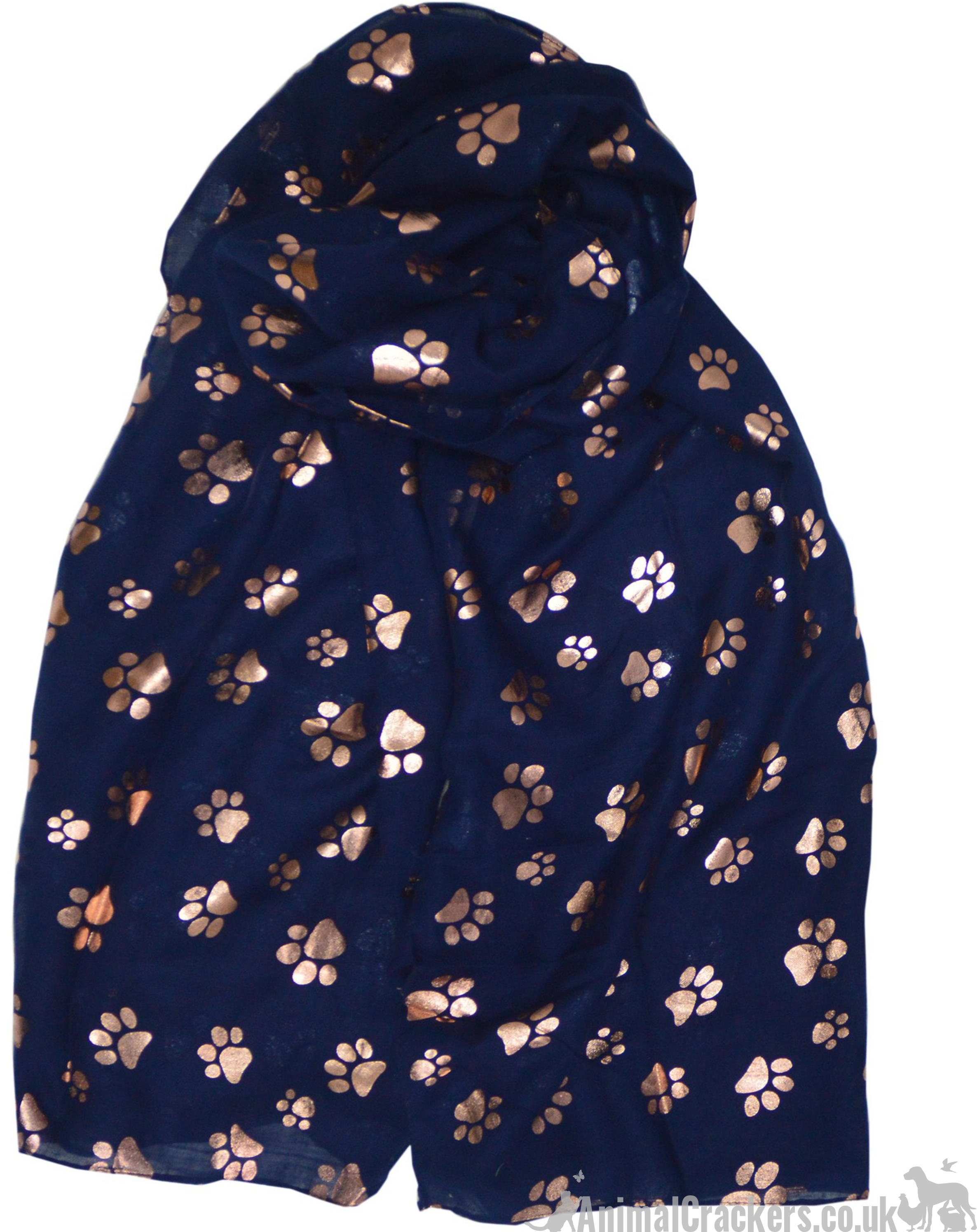 Gold foil Paw print ladies lightweight cotton mix Scarf Sarong in choice of colours, great Dog or Cat lover gift and stocking filler