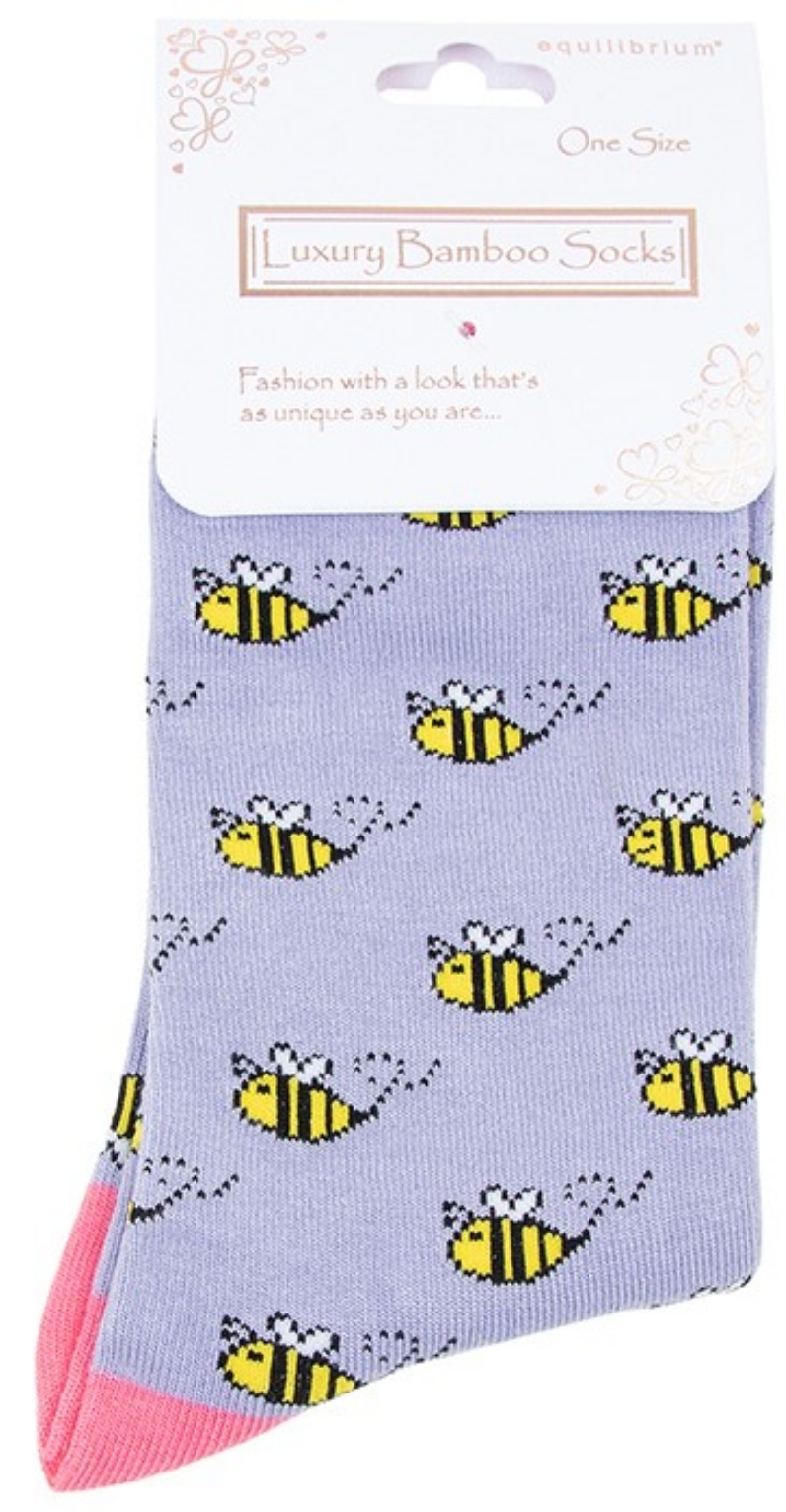 Ladies quality Bamboo Bee design socks in Lilac or Blue