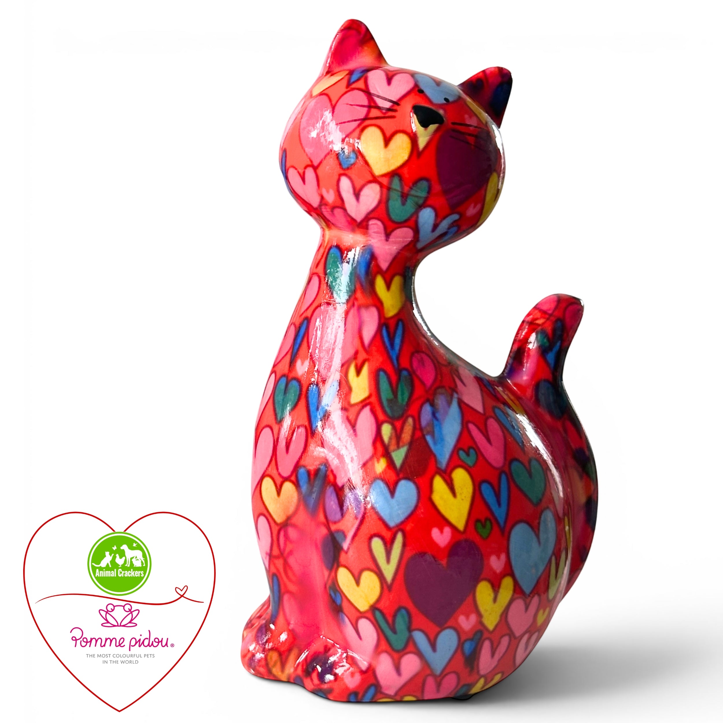 Pomme Pidou 'Beau' the Cat With Love Hearts Pattern Ceramic Figurine