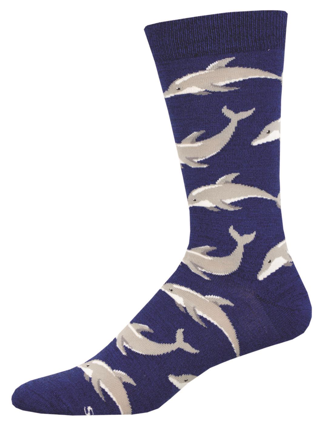 Men's Dolphin socks - Socksmith 'JOYOUS DOLPHIN' design quality bamboo mix, one size