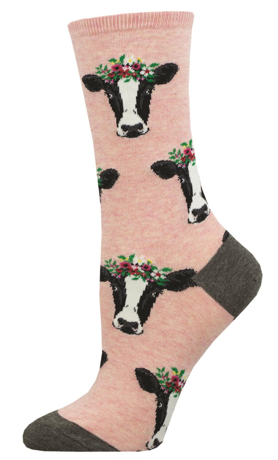 Socksmith 'Cow' design Women's quality Cotton mix crew socks, bright colours and fun design, one size (fits UK size 3 to 8.5)