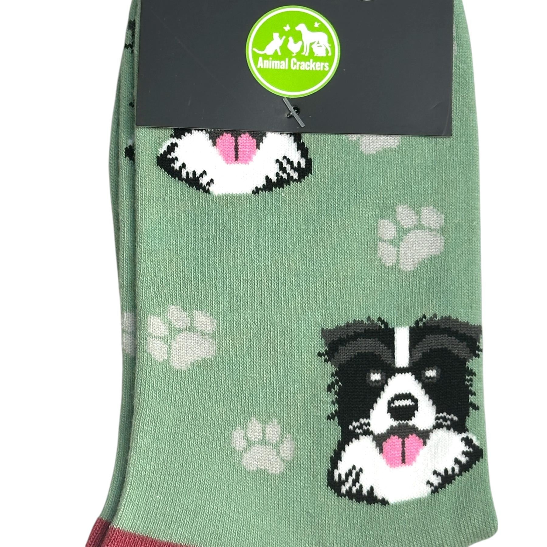 Animal Crackers Border Collie design socks ankle length, quality cotton mix, Men's or Women's sizes