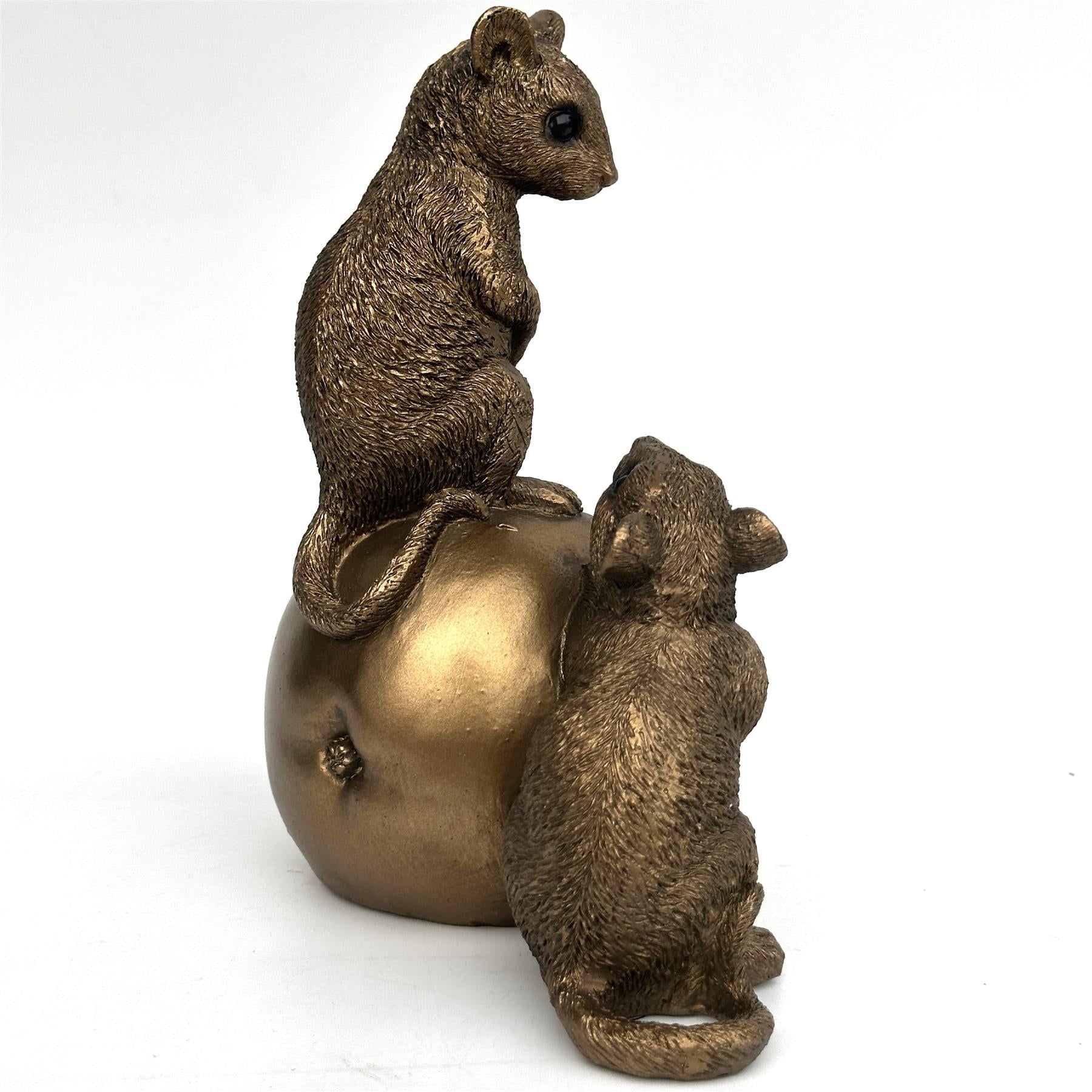 Two Mice playing on an Apple figurine, Leonardo Reflections Bronzed range, gift boxed