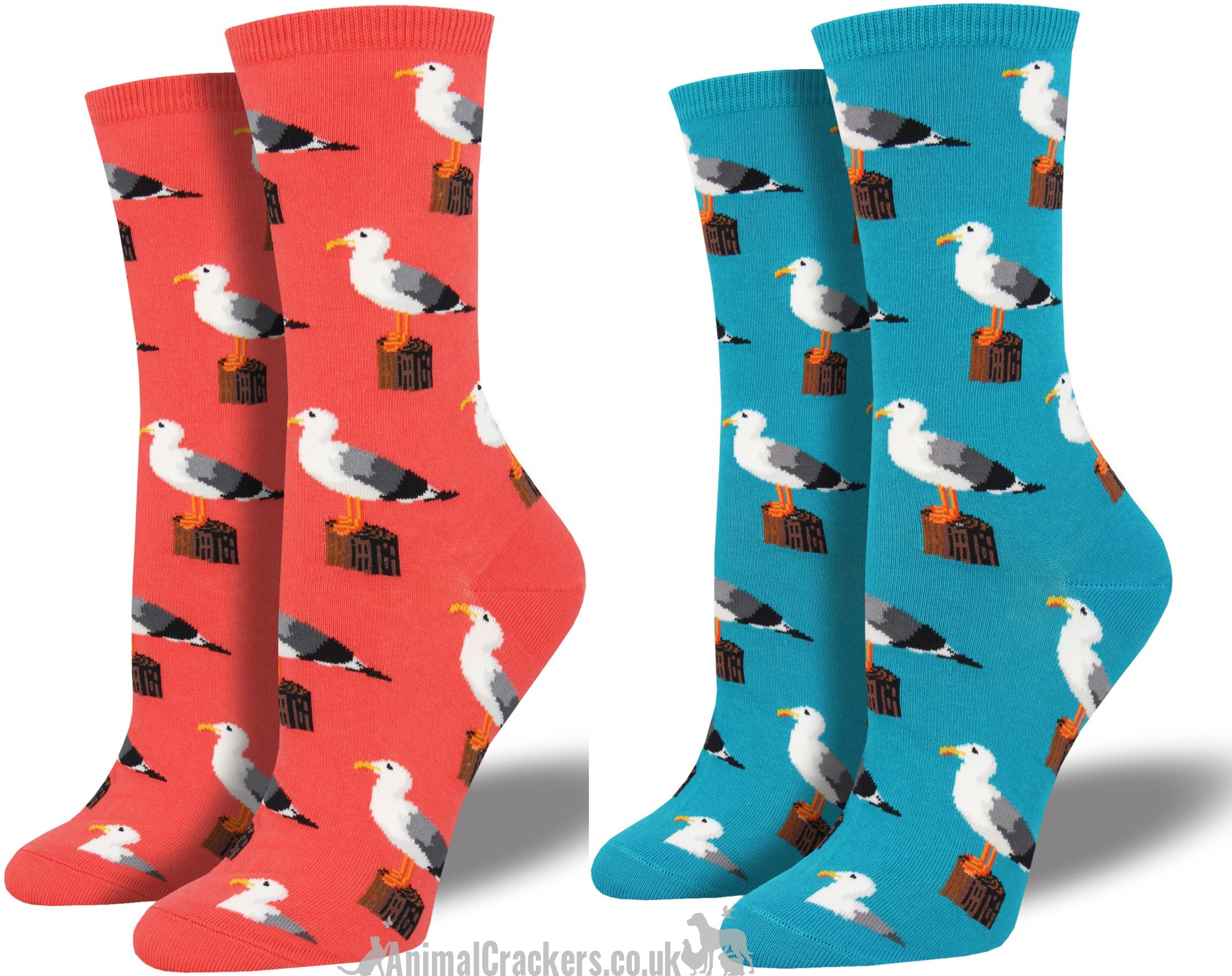 Womens Socksmith 'Gull-able'  Seagull design nautical themed socks in choice of colours, One Size Seagull lover gift