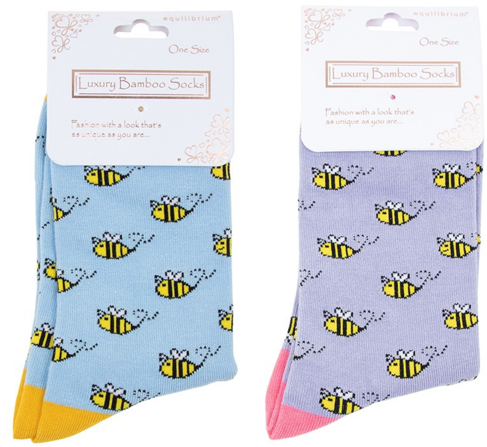 Ladies quality Bamboo Bee design socks in Lilac or Blue