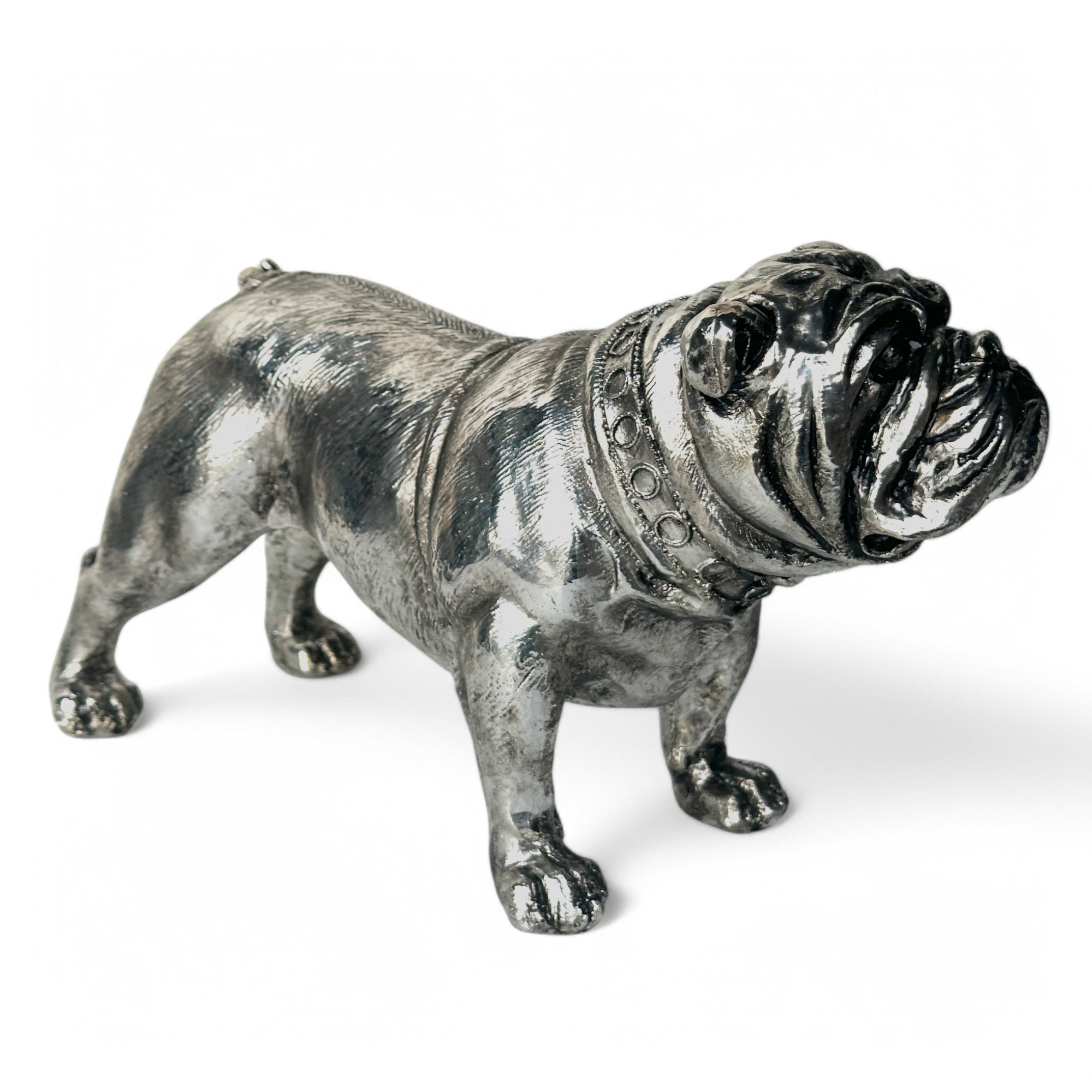 Large 26cm Silver Bulldog Figurine, gift boxed