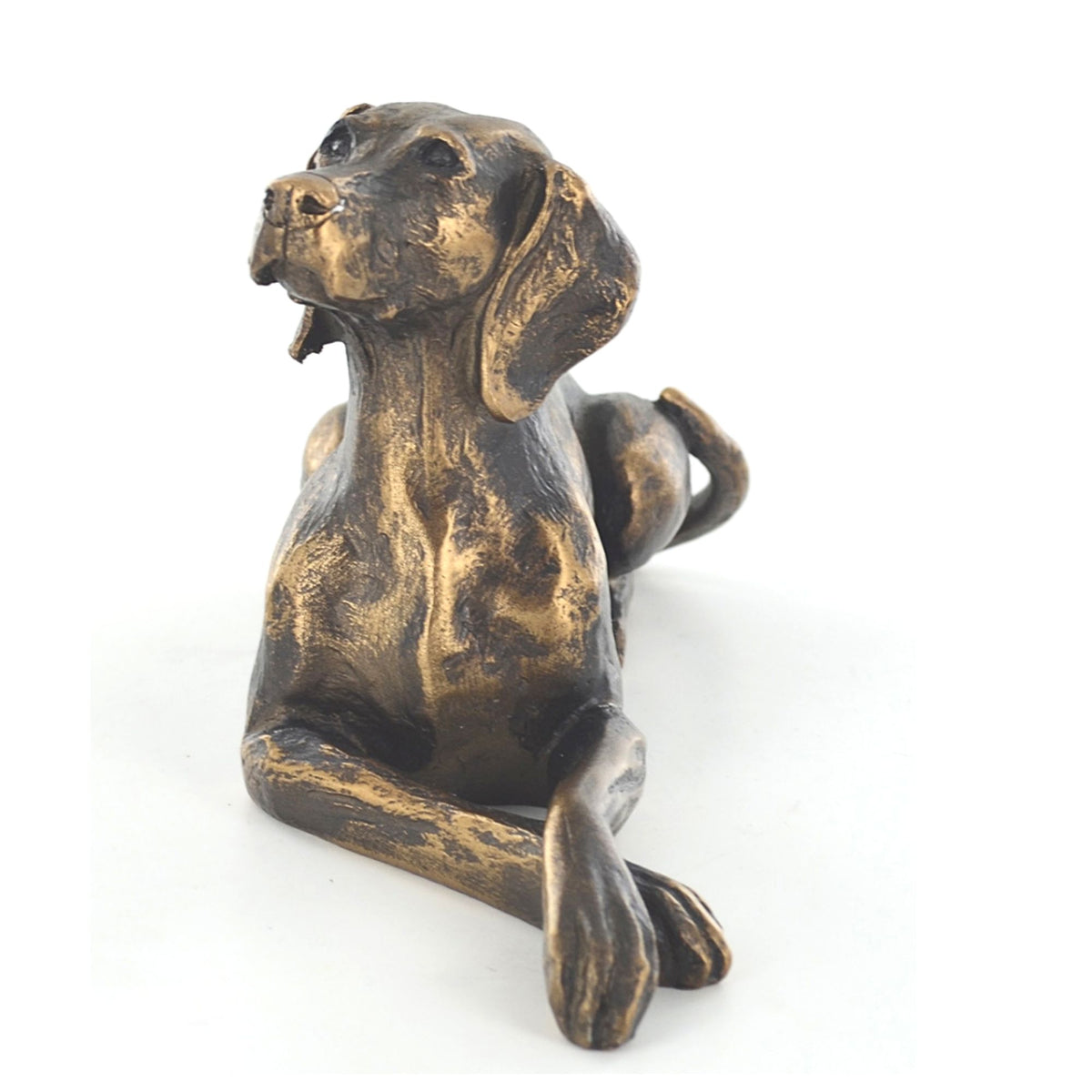 Bronze effect laying Weimaraner ornament, figurine designed by Harriet Glen, 23cm