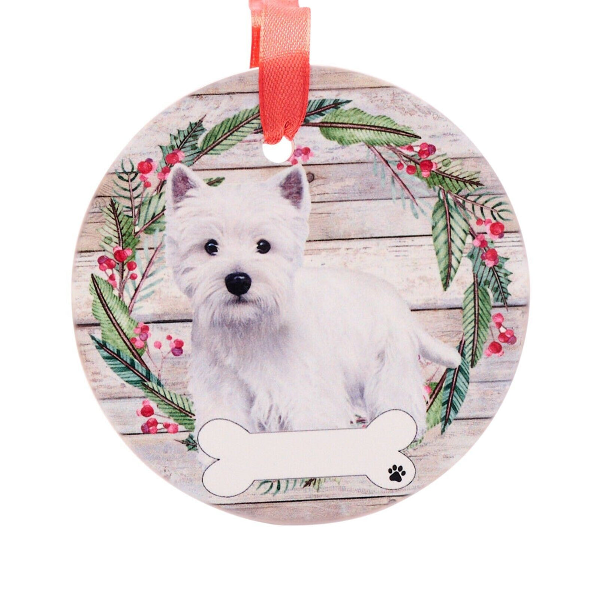 West Highland Terrier hanging decoration ceramic space for name Westie dog gift