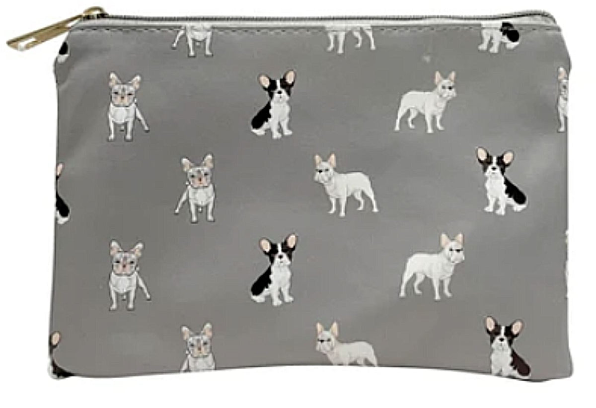 French Bulldog cosmetic makeup bag lined zipped case Frenchie Dog lover gift[Grey]