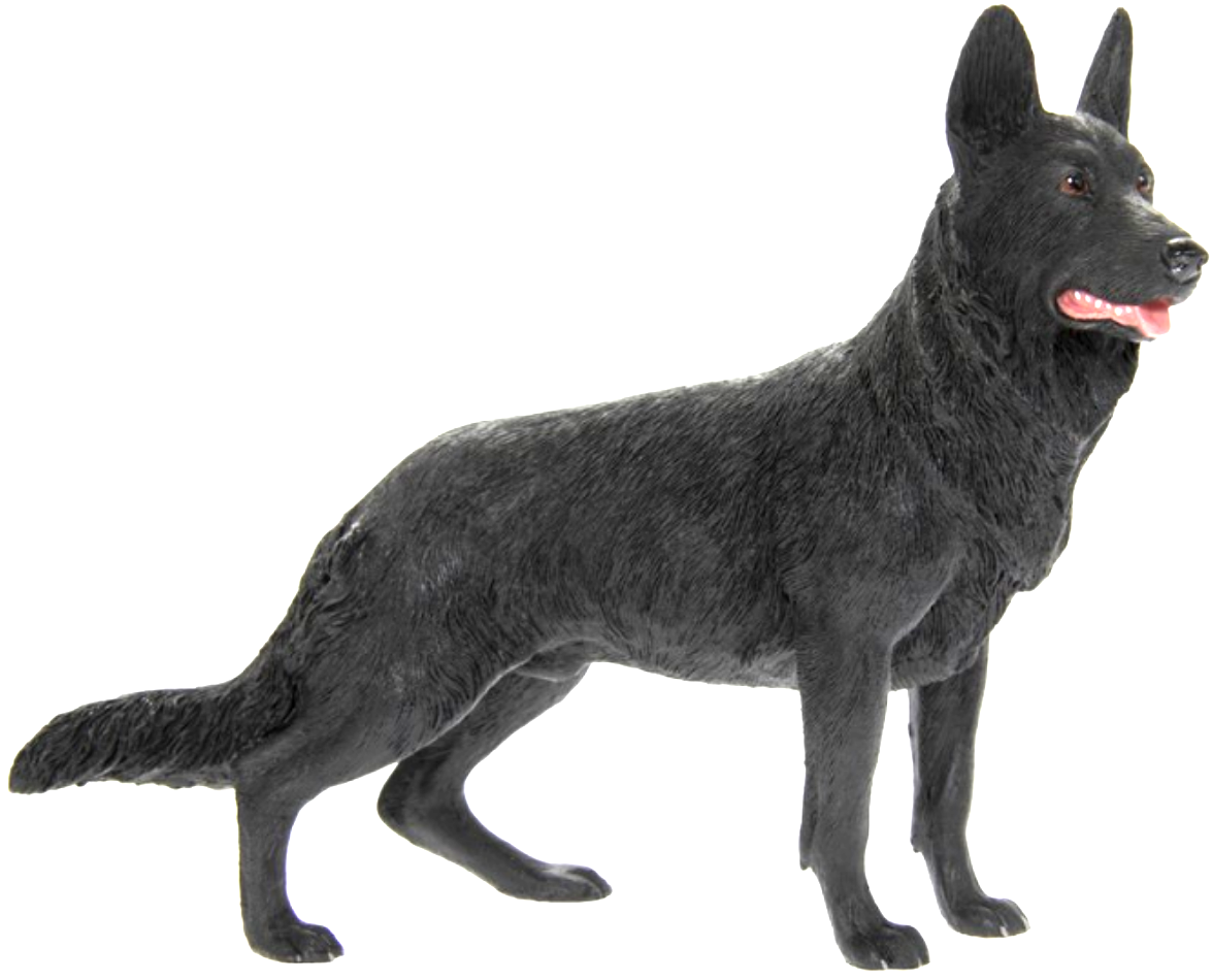 Black Alsatian German Shepherd ornament, quality lifelike figurine by Leonardo. Gift boxed