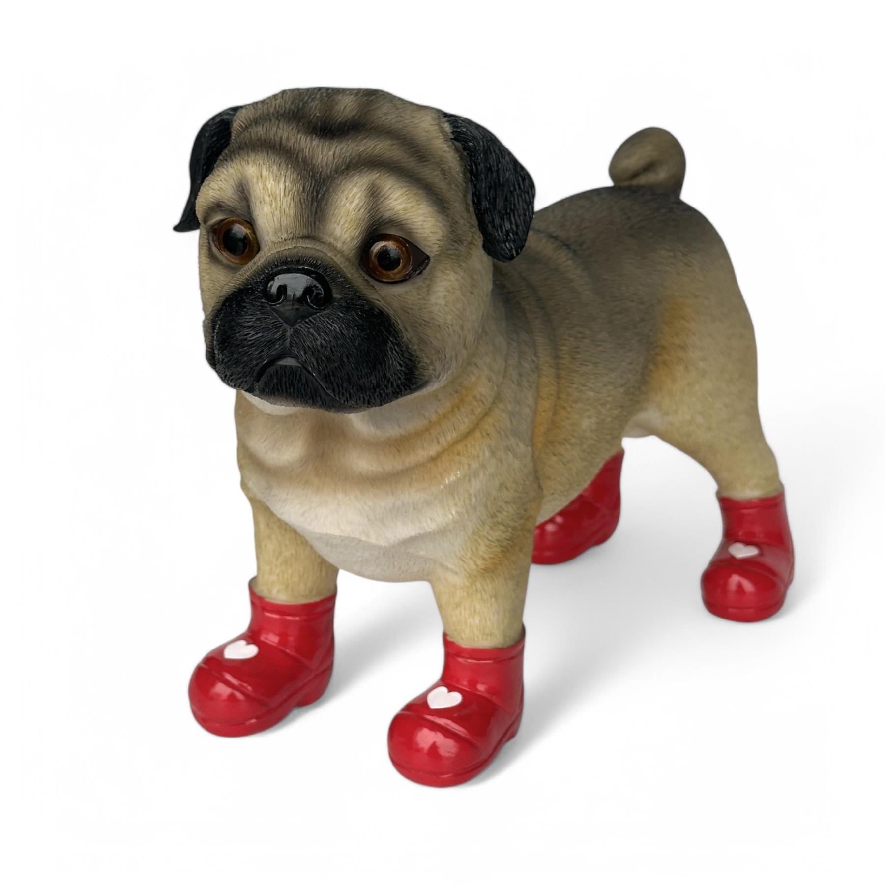 Valentines Pug Love Heart Welly Boots Love Dogs figurine Dog Lover Gift 25cm