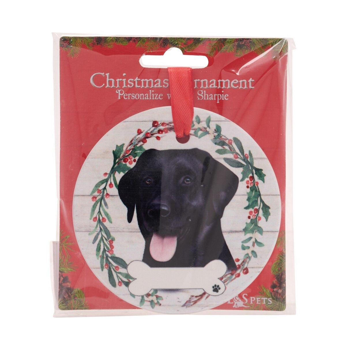 Black Labrador hanging decoration ceramic space for name dog lover gift memorial