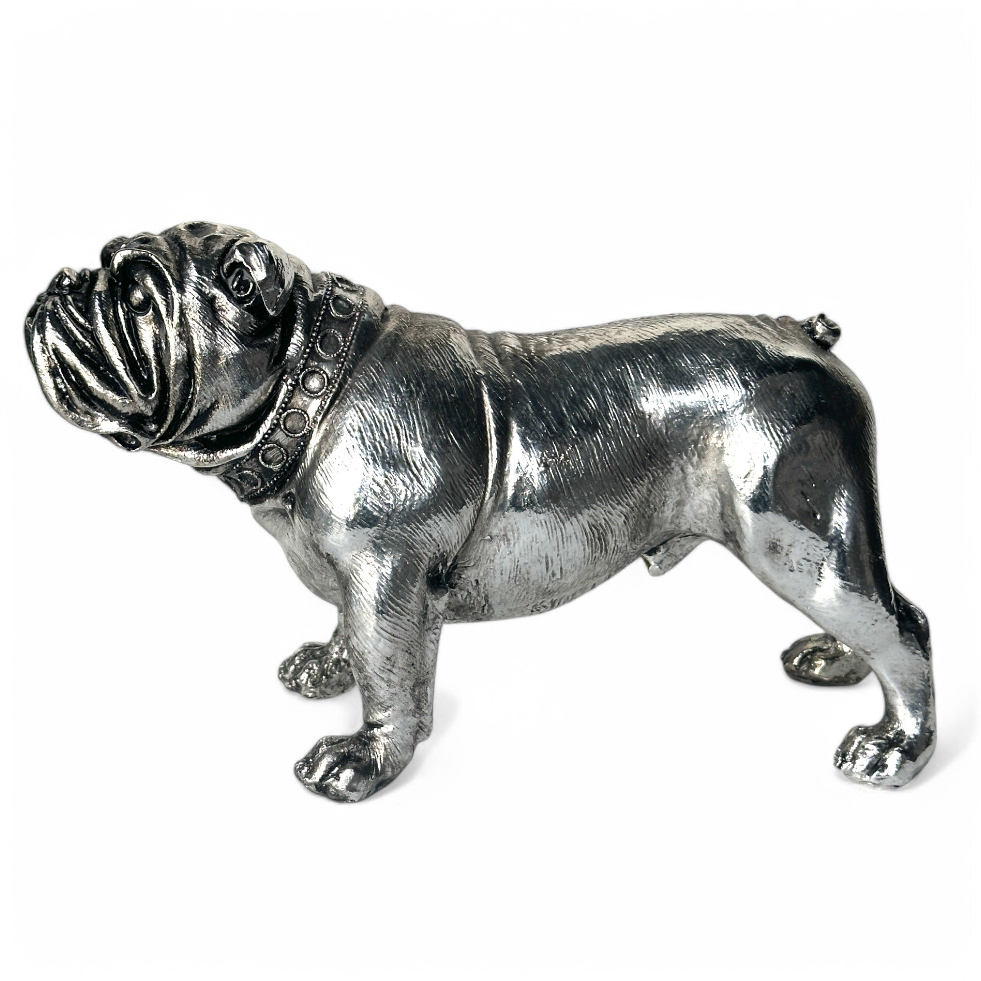 Large 26cm Silver Bulldog Figurine, gift boxed