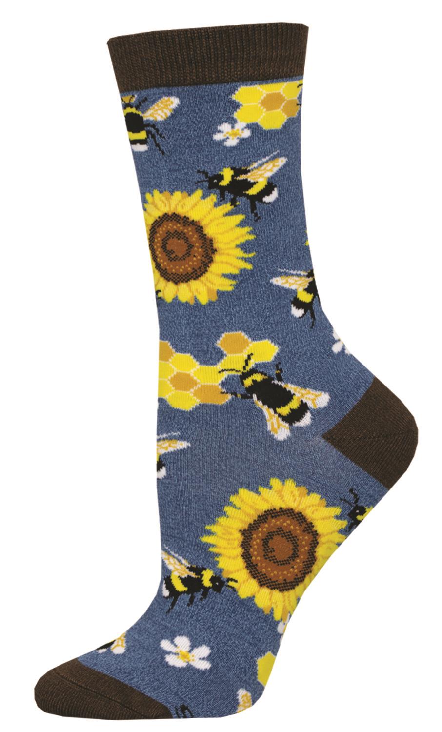 Socksmith 'Bee' design Women's quality Bamboo mix crew socks, bright colours and fun design, one size (fits UK size 3 to 8.5)