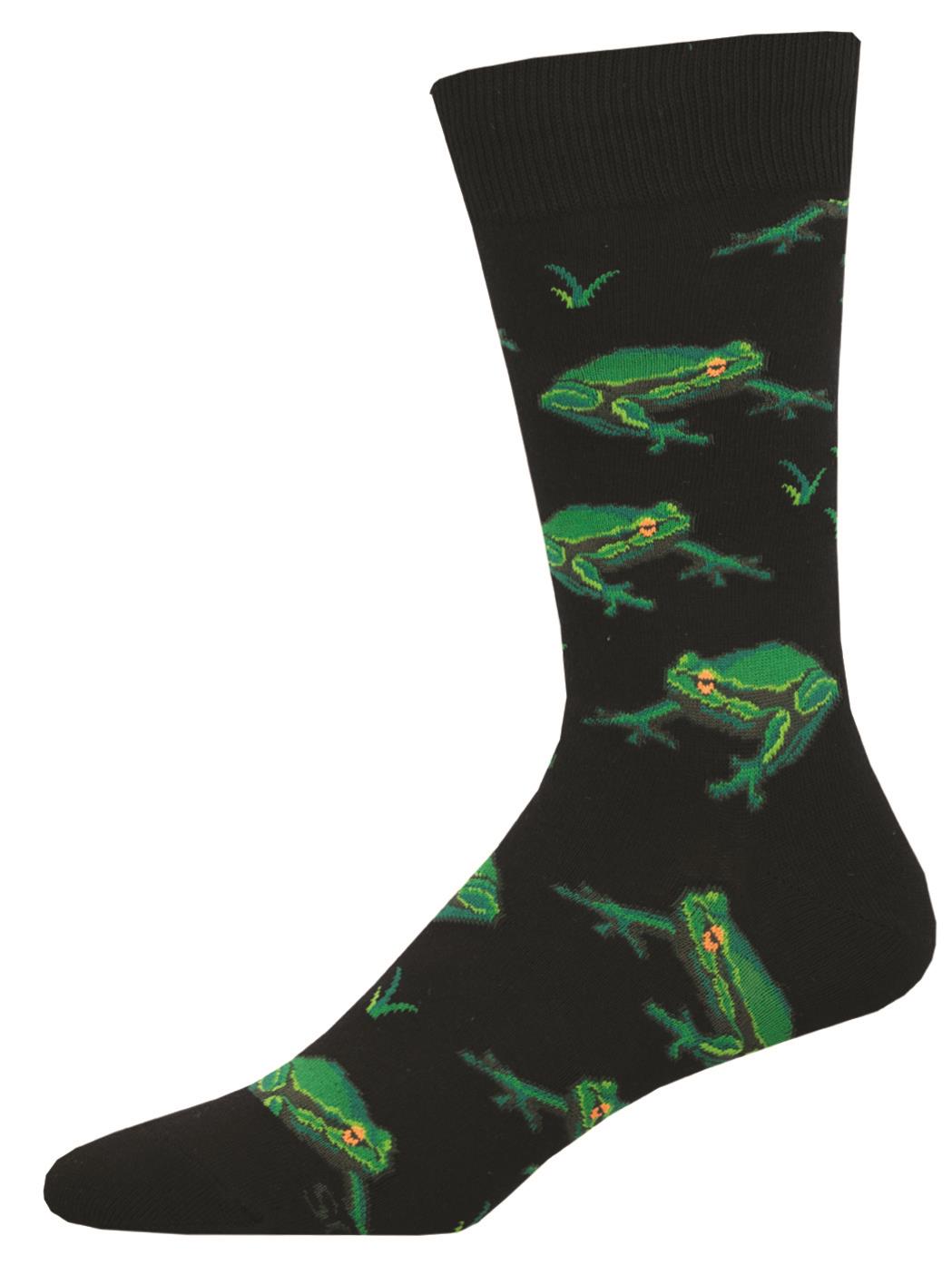 Socksmith 'NIGHT FROGS' Frog design Men's quality Cotton mix crew socks, bright colours and fun design, one size (fits UK size 6.5 to 11.5)