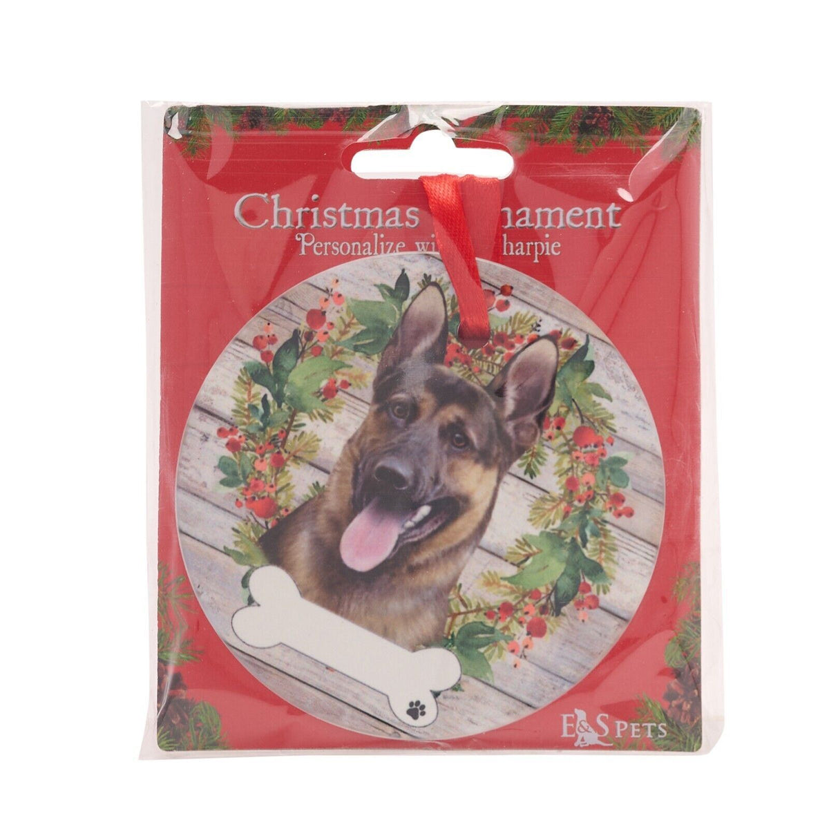German Shepherd hanging decoration ceramic with space for name Alsatian dog gift