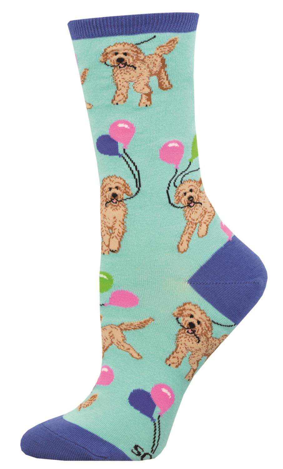 Socksmith 'DOODLE PARTY' Labradoodle design Women's quality Cotton mix crew socks, bright colours and fun design, one size (fits UK size 3 to 8.5)