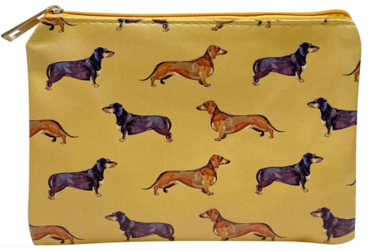 Dachshund cosmetic makeup bag case Grey Mustard Blue zipped lined Dog lover gift[Mustard]