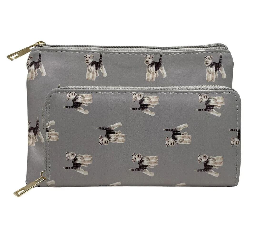 Ladies Schnauzer Purse Wallet in Grey zipped multi compartment Dog lover gift