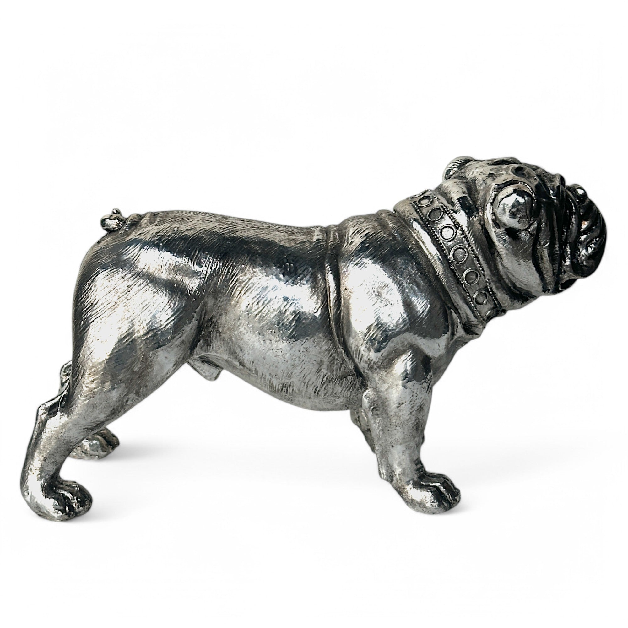 Large 26cm Silver Bulldog Figurine, gift boxed