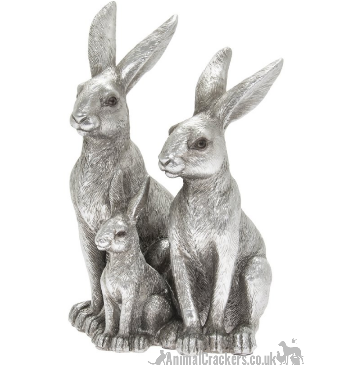 Leonardo Silver Hares & Baby Family ornament figurine, in Leonardo's classic Silver gift box, making this a great hare lover gift