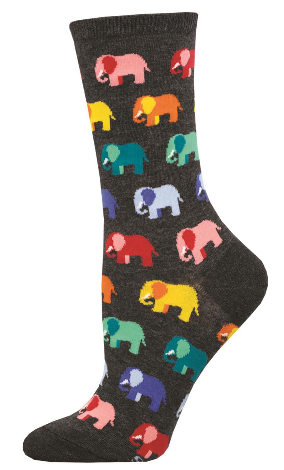 Socksmith 'Elephant' design Women's quality Cotton mix crew socks, bright colours and fun design, one size (fits UK size 3 to 8.5)