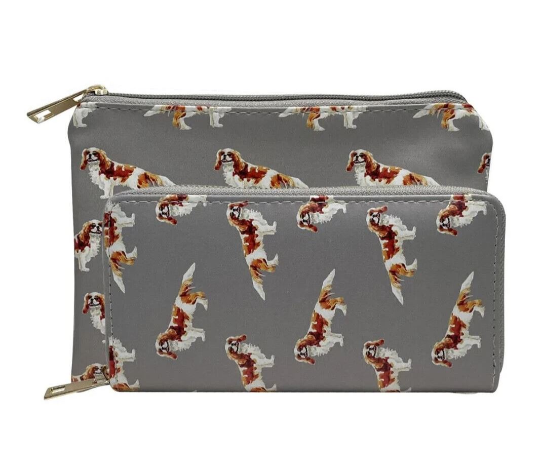 Ladies King Charles Spaniel cosmetic makeup bag lined zipped case Dog lover gift