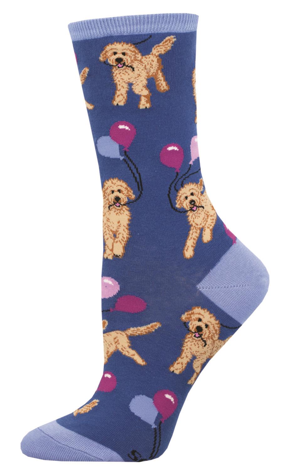 Socksmith 'DOODLE PARTY' Labradoodle design Women's quality Cotton mix crew socks, bright colours and fun design, one size (fits UK size 3 to 8.5)