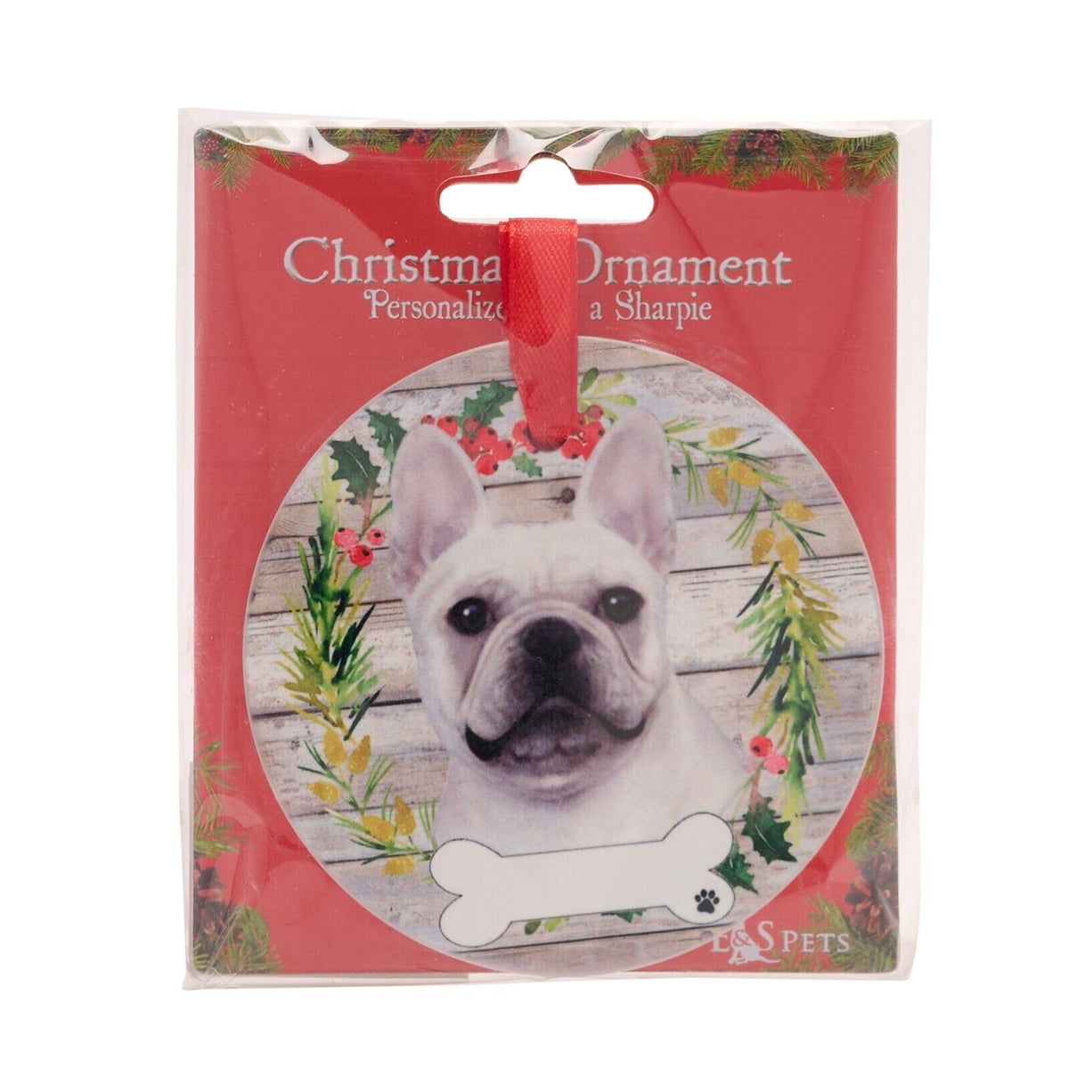 French Bulldog hanging decoration ceramic space for name Frenchie dog gift