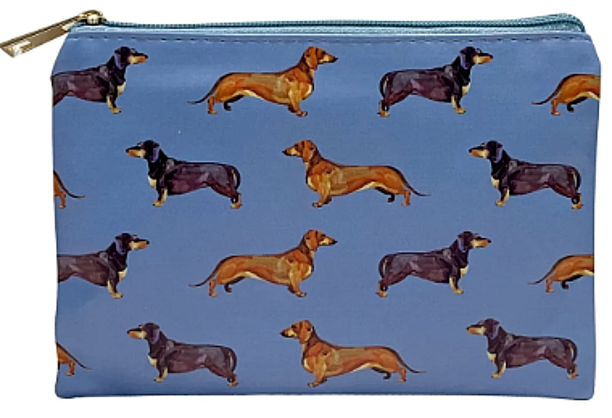 Dachshund cosmetic makeup bag case Grey Mustard Blue zipped lined Dog lover gift[Blue]