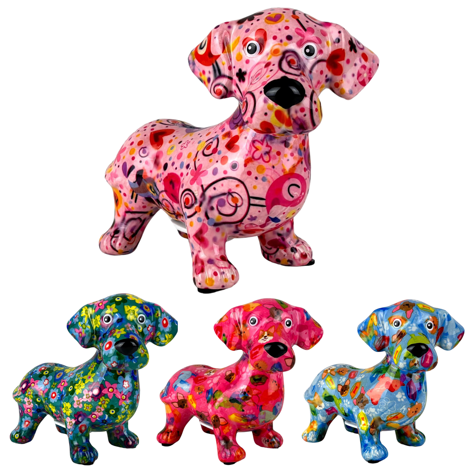 Pomme Pidou 'Dennis' Dachshund Sausage Dog Shaped Ceramic Money Box, 17 cm, gift boxed (8 PACK)