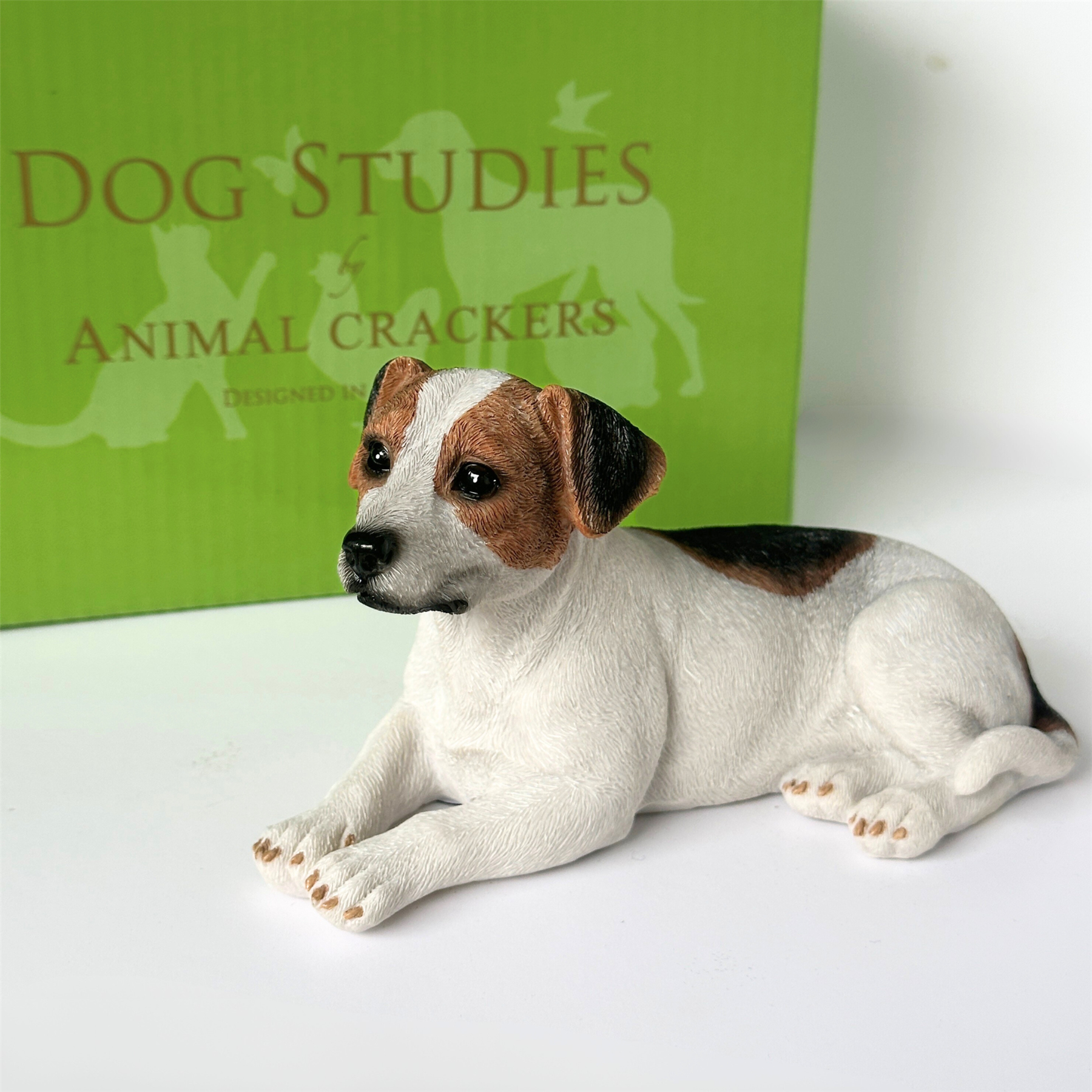Realistic Laying Jack Russell Dog figurine, gift boxed