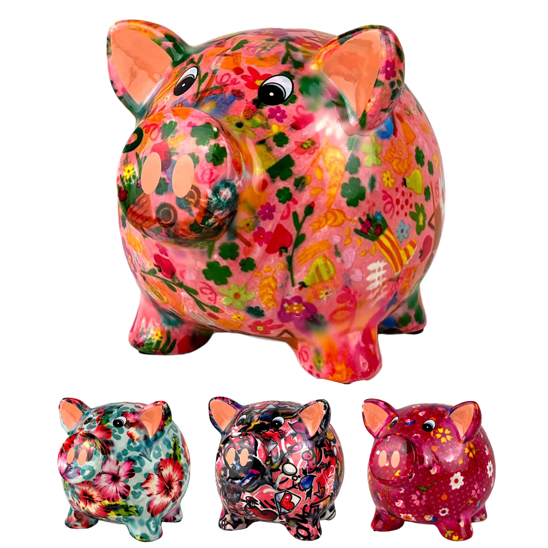 Pomme Pidou 'Rosie' Traditional Pig Shaped Ceramic Money Box Piggy Bank, 15cm, gift boxed (8 PACK)