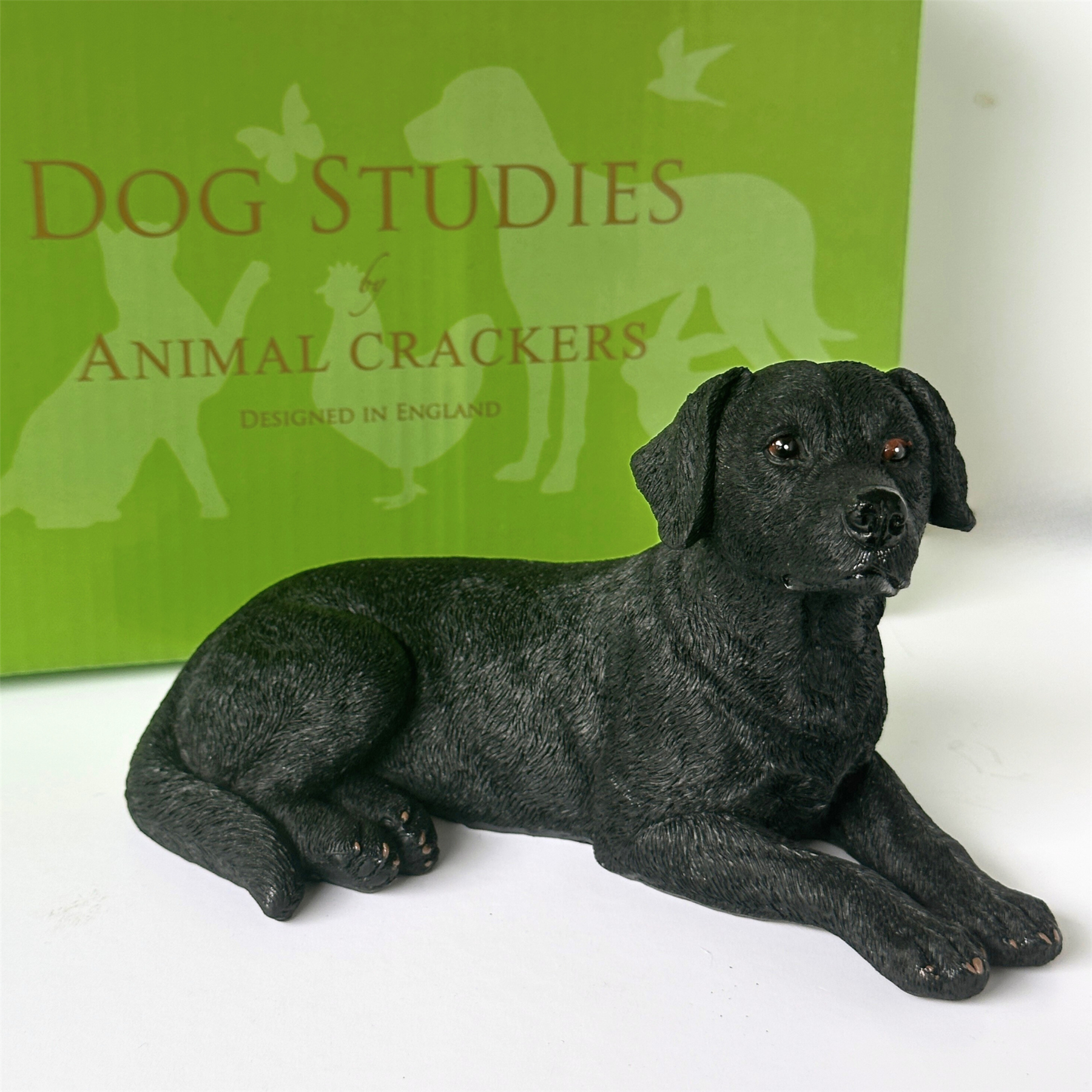 Realistic Laying Black Labrador Dog figurine, 16cm, Gift Boxed