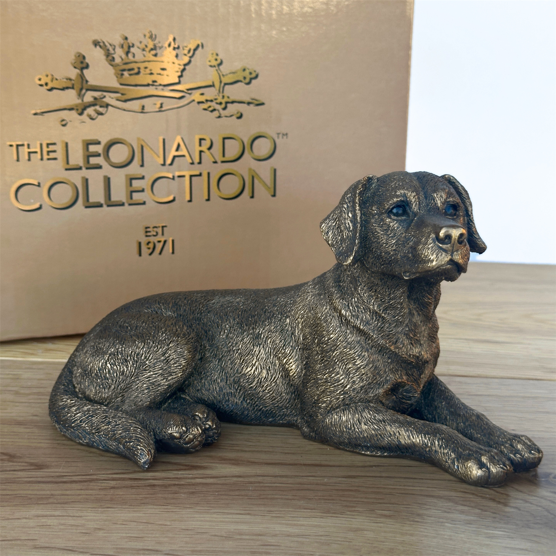 Laying Labrador Dog figurine, Leonardo Reflections Bronzed, gift boxed