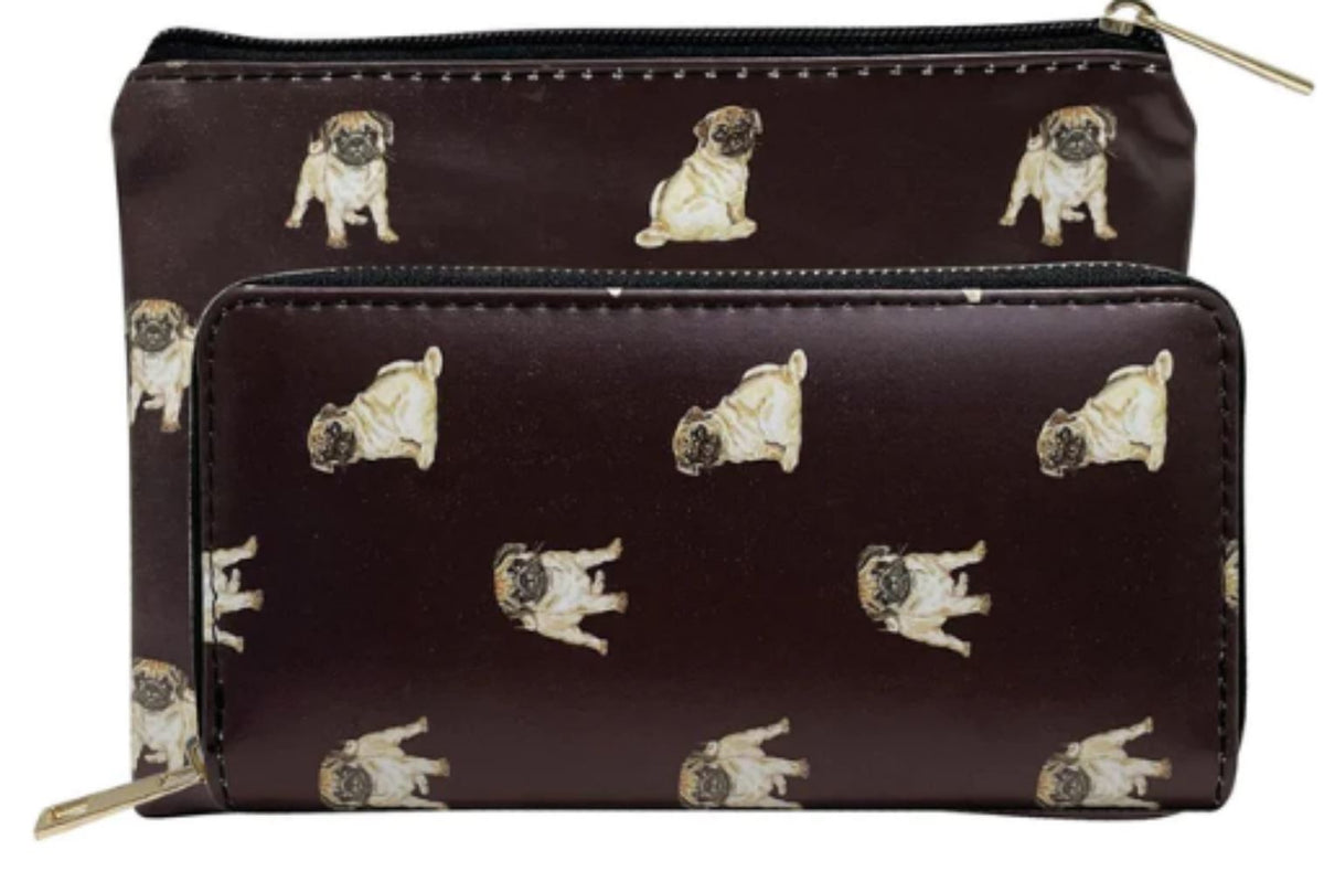 Ladies Pug design cosmetic makeup bag lined zipped case novelty Dog lover gift