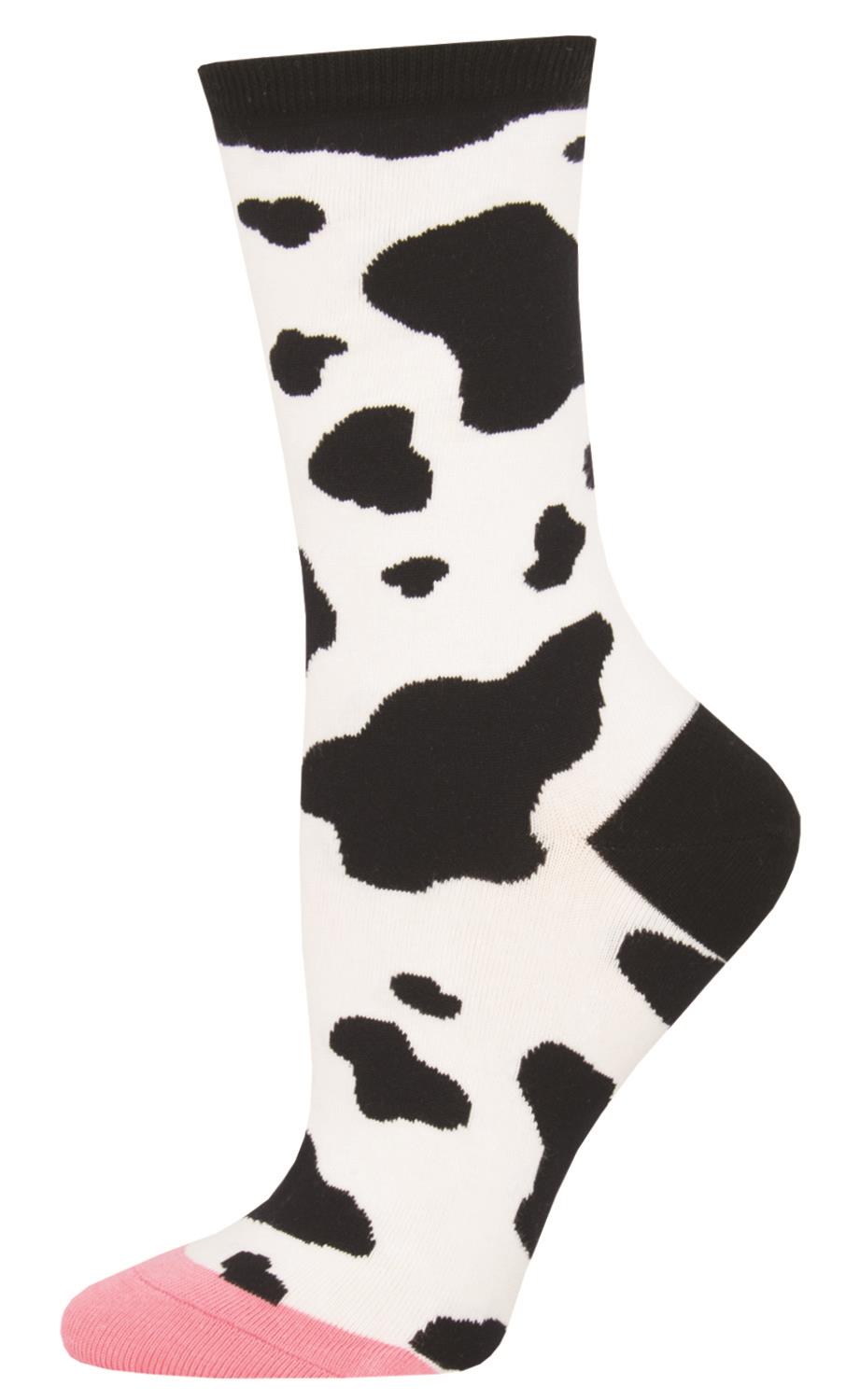 Socksmith 'Cow' design Women's quality Cotton mix crew socks, bright colours and fun design, one size (fits UK size 3 to 8.5)