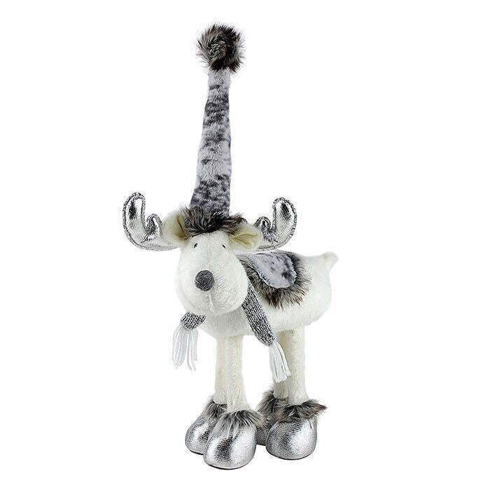 Plush 60cm white & silver standing Reindeer festive Christmas home decoration