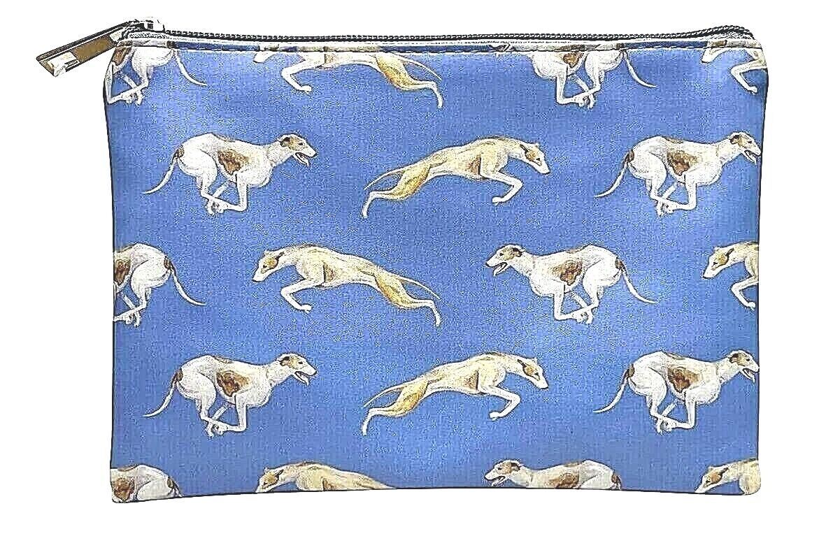 Greyhound cosmetic make up bag coin case Black Blue zipped lined Dog lover gift[Blue]