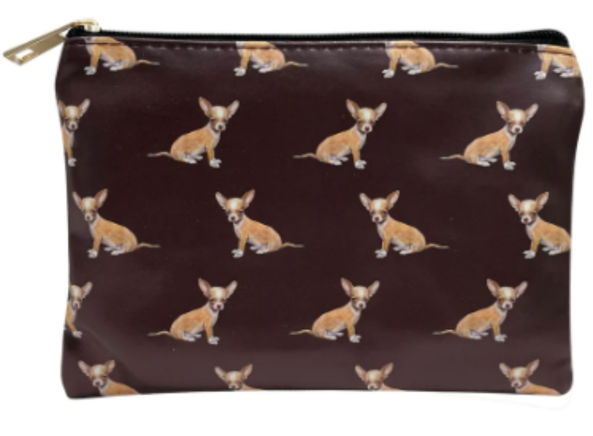 Chihuahua cosmetic make up bag coin case Black Pink zipped lined Dog lover gift[Black]