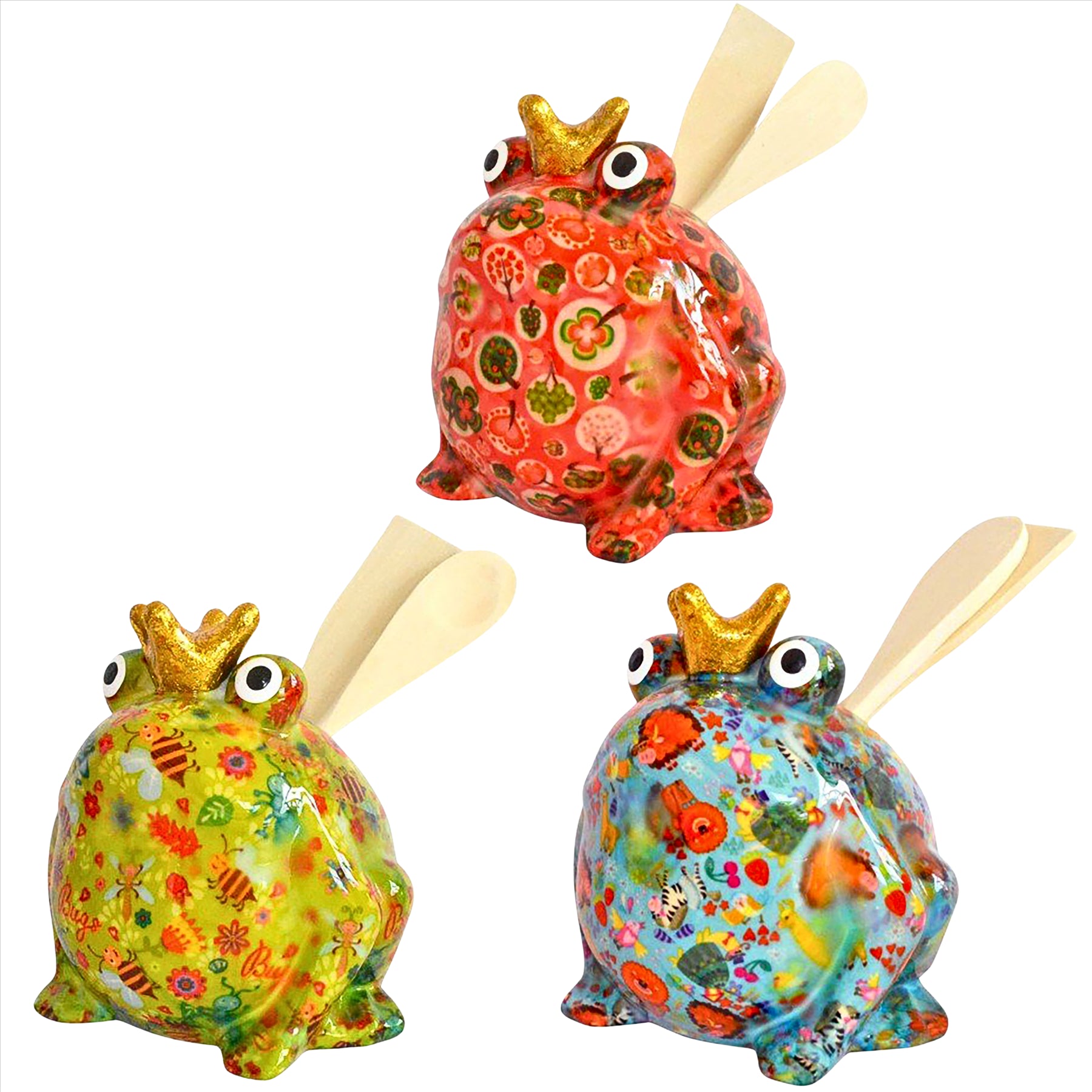Pomme Pidou 'Freddy' bright coloured ceramic Frog shaped kitchen utensil  holder with utensils (3 PACK, ASSORTED)